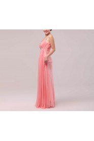 Satin and Tulle Spaghetti Neckline Floor Length A-line Dress with Sequins