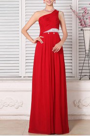 Chiffon One Shoulder Floor Length Empire Dress with Beading