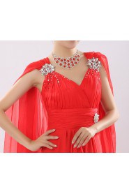 Chiffon V-neck Floor Length Corset Dress with Crystal