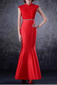 Satin High Collar Neckline Ankle-Length Mermaid Dress with Crystal