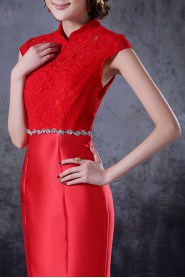 Satin High Collar Neckline Ankle-Length Mermaid Dress with Crystal