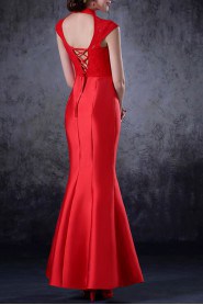 Satin High Collar Neckline Ankle-Length Mermaid Dress with Crystal