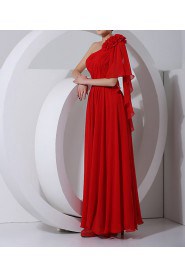 Chiffon One Shoulder Floor Length Column Dress with Handmade Flowers