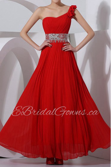 Chiffon One Shoulder Floor Length Corset Dress with Crystal