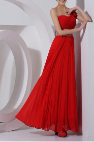 Chiffon One Shoulder Floor Length Corset Dress with Crystal