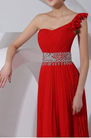 Chiffon One Shoulder Floor Length Corset Dress with Crystal