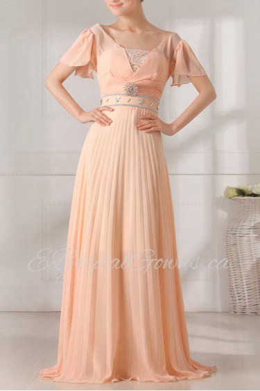 Chiffon V-neck Floor Length Empire Dress with Crystal