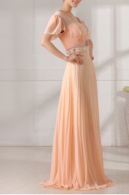 Chiffon V-neck Floor Length Empire Dress with Crystal