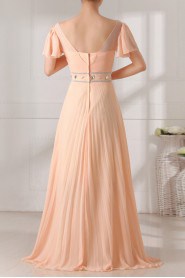 Chiffon V-neck Floor Length Empire Dress with Crystal