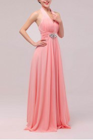 Chiffon Halter Floor Length Empire Dress with Crystal