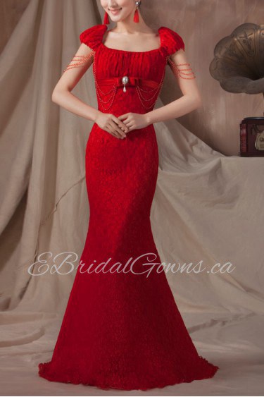 Lace Square Neckline Mermaid Dress with Beading