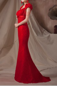 Lace Square Neckline Mermaid Dress with Beading