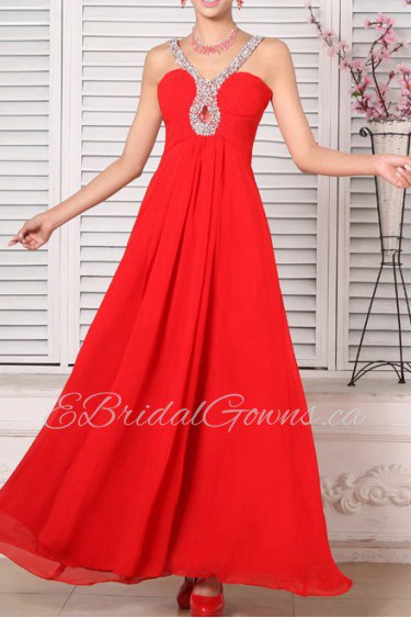 Chiffon V-neck Floor Length A-line Dress with Sequins