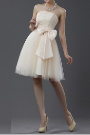 Lace and Satin Strapless Short Dress with Bow