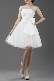 Lace and Satin Strapless Short Dress with Bow