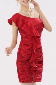 Satin One Shoulder Short Dress with Beading