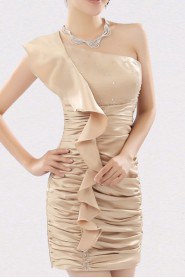 Satin One Shoulder Short Dress with Beading