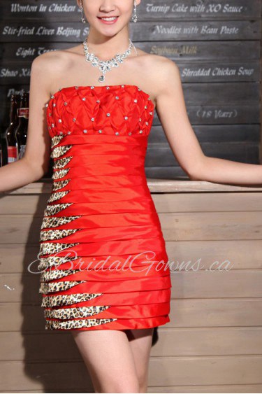 Taffeta Strapless Short Dress with Crystal