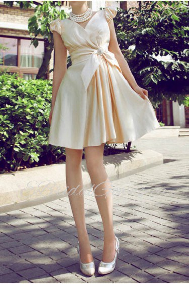 Satin V-neck Short Corset Dress with Crystal