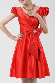 Satin V-neck Short Corset Dress with Crystal