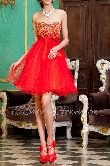 Satin Sweetheart Short Dress with Sequins