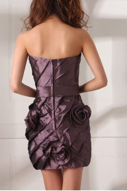 Taffeta Strapless Short Dress with Handmade Flowers