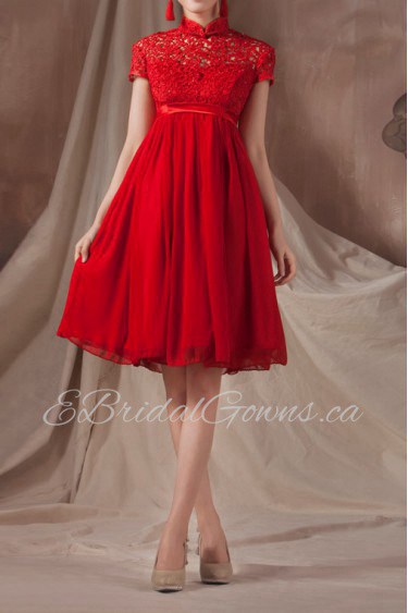 Satin High Collar Neckline Short Dress