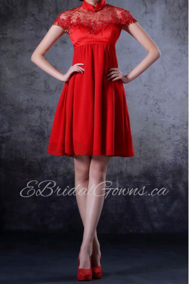 Chiffon High Collar Neckline Short Dress