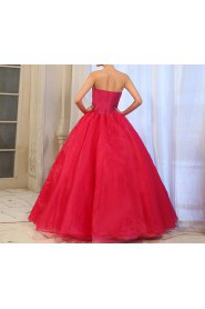 Tulle Strapless Floor Length Ball Gown Dress with Handmade Flowers