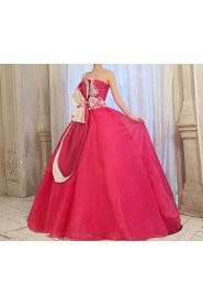 Tulle Strapless Floor Length Ball Gown Dress with Handmade Flowers