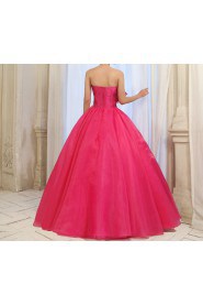 Tulle Strapless Floor Length Ball Gown Dress with Handmade Flowers