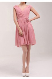 Chiffon V-neck Short Dress