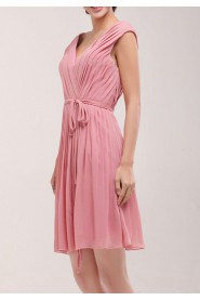 Chiffon V-neck Short Dress