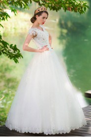 Lace,Satin,Tulle V-neck A-line Dress with Diamond