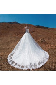 Lace,Satin,Tulle High Collar A-line Dress with Diamond