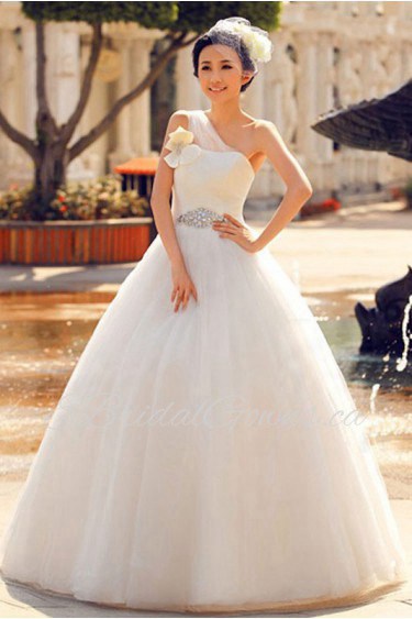 Satin,Tulle,Organza One-shoulder Ball Gown Dress with Handmade Flowers