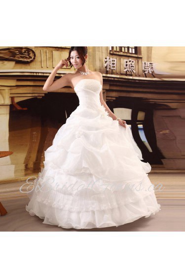 Satin,Tulle Strapless Ball Gown Dress with Bead