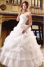 Satin,Tulle Strapless Ball Gown Dress with Bead