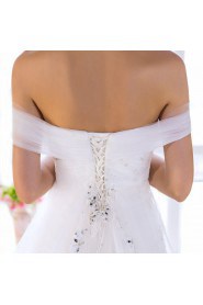 Satin,Tulle,Lace Off-the-Shoulder A-line Dress with Diamond