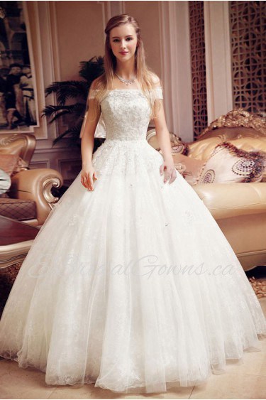 Lace,Net Off-the-Shoulder Ball Gown Dress with Bead