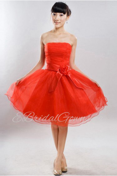 Satin Strapless Dress with handmade flower