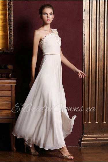 Satin One-shoulder Dress with Handmade Flowers