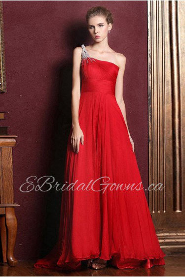 Satin One-shoulder Dress with Diamond