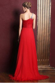 Satin One-shoulder Dress with Diamond