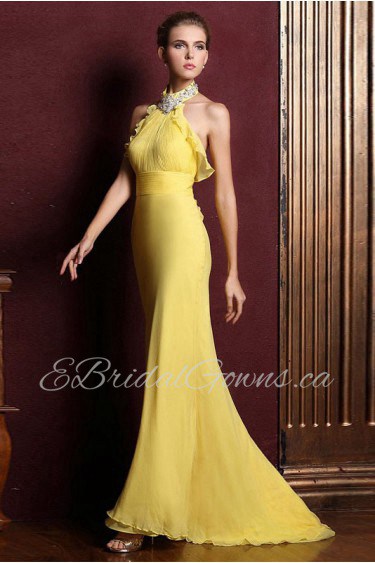 Satin High-Neck Dress with Diamond