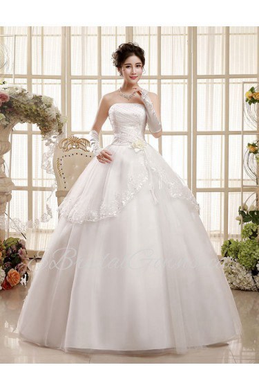 Tulle Strapless Ball Gown Dress with Handmade Flowers and 
Beading