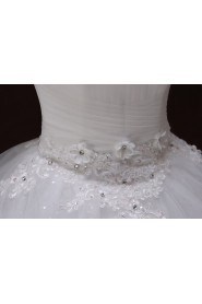 Tulle and Lace High-Neck Ball Gown Dress with handmade Flowers