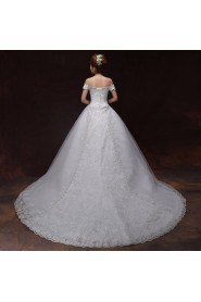 Lace and Tulle Off-the-Shoulder Ball Gown Dress with Beading and Sequin