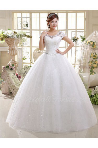 Lace and Tulle Scoop Ball Gown Dress with Beading