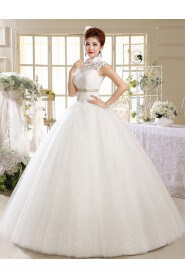 Lace and Tulle High-Neck Ball Gown Dress with Embroidery